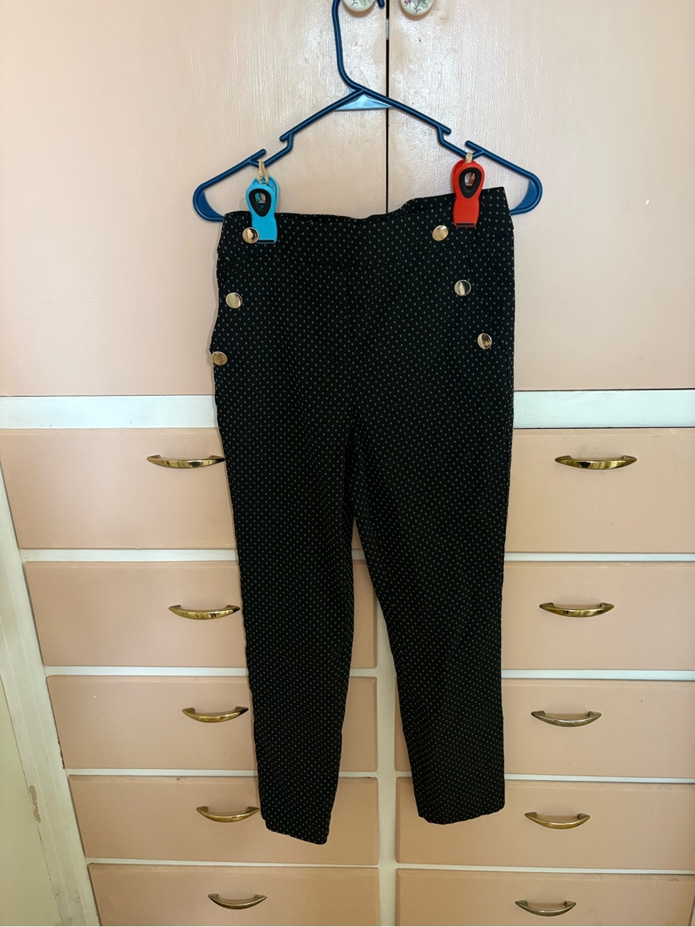 Jules & Leopold Black Polka Dot Cropped Sailor Pants with Gold Buttons